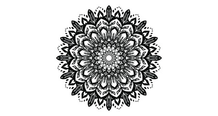 black and white circle of flowers pattern