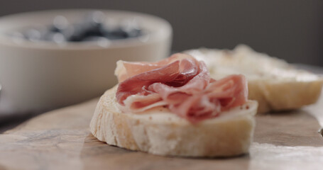 prosciutto on ciabatta with cream cheese