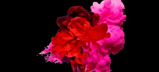 Red and pink smoke flow abstract on black background