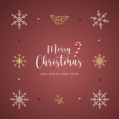 Christmas postcard with line art snowflakes decorations on a bronze background