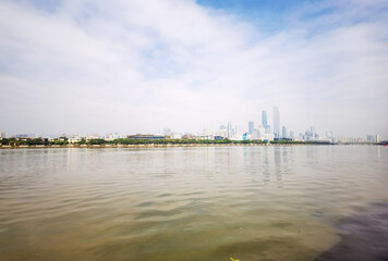 Naklejka premium Guangzhou 广州 Canton Canton city center center Pearl river cityscape