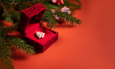 Beautiful celebratory Christmas background. New Year's holidays. Christmas holidays. Beautiful Christmas decorations on the wooden background