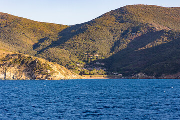 View of the northwestern shore of the island of Elba in Tuscany from the sea side