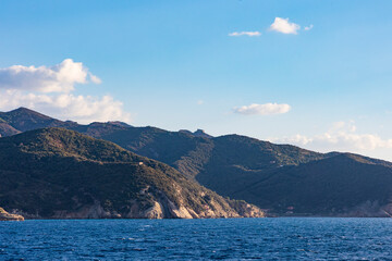 Obraz premium View of the northwestern shore of the island of Elba in Tuscany from the sea side