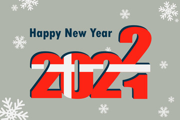 New year's card 2022. An element of the flag of Denmark, a festive inscription and snowflakes are shown. It can be used as a promotional poster, postcard, website, or national greeting.