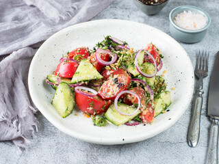 vegetable salad on a gray background