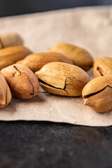 pecan nuts in shell fresh ingredient snack on the table copy space food background rustic vegan or vegetarian food