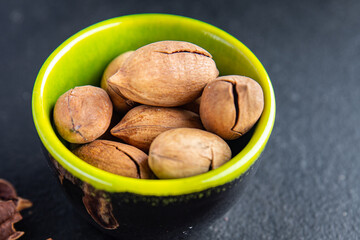 pecan nuts in shell fresh ingredient snack on the table copy space food background rustic vegan or vegetarian food