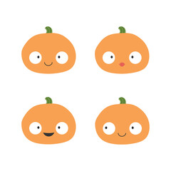 Cute happy funny pumpkin set collection. Isolated on white background. Vector cartoon style illustration.