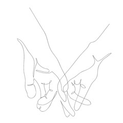Hands, one line art. Vector continuous line drawing of two holding hands. Illustration of couple. Love