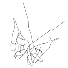 Couple holding hands together. Touch. Vector black and white trendy illustration. Continuous line drawing, linear minimalistic print design. Love, Valentine. Postcard, t-shirt © DashaKurinna