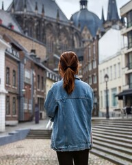 Fototapeta na wymiar asian woman in jeans jacket