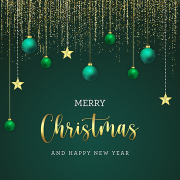 Shining Christmas postcard with balls and glitter