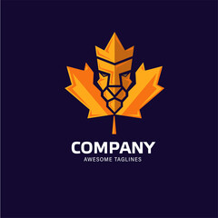 lion maple leaf logo vector concept