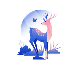 Beautiful deer with a butterfly vector concept