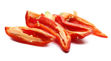 Fresh red pepper, paprika sliced isolated on white 