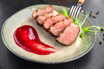 duck breast second course fresh ready to eat meal snack on the table copy space food background rustic 