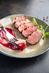 duck breast second course fresh ready to eat meal snack on the table copy space food background rustic 
