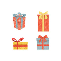 watercolor set of gift merry Christmas