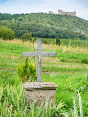 Vineyards region of Pavlov with ruin of Devicky castle.
