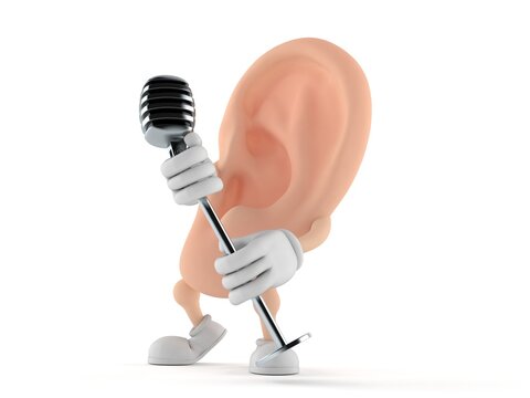 Ear character singing into microphone