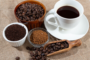 コーヒー豆、インスタントコーヒー、珈琲豆（粉）の比較