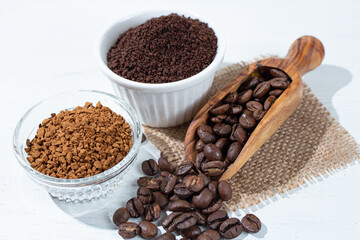 コーヒー豆、インスタントコーヒー、珈琲豆（粉）の比較