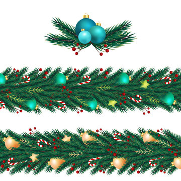 Christmas wreath with fir tree branches and decorative elements