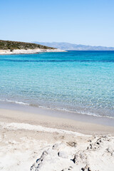 Paralia Sostis beach with beautiful blue water. Antiparos island, Cyclades of Greece.