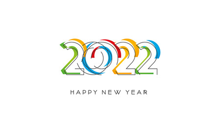 2022 New Year modern trendy line design numbers with abstract colorful shapes on white isolated background