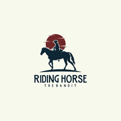 Cowboy horse rider silhouette vintage emblem