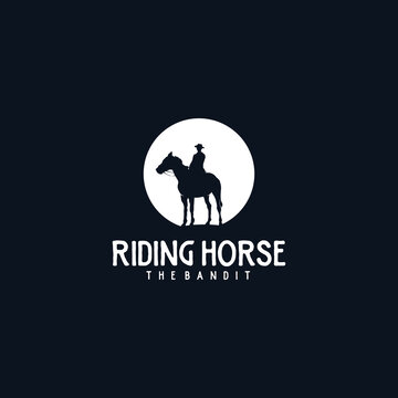 Cowboy horse rider silhouette vintage emblem