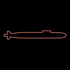 Neon submarine red color vector illustration flat style image