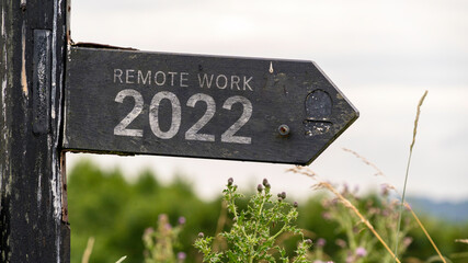 Remote Work 2022 written on a wooden sign