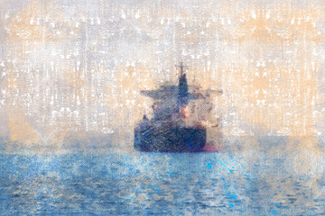 Oil tanker sailing in the blue ocean. Seagoing vessel for transporting liquid bulk cargoes.