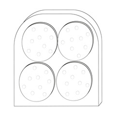 A vector illustration of a sausage sandwich. Designed in black and white colors for web concepts, prints, wraps, templates