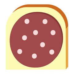 A vector illustration of a sausage sandwich isolated on transparent background. Designed in maroon and light brown colors for web concepts, prints, wraps, templates