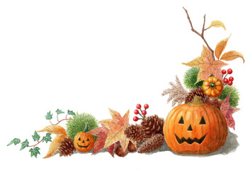 水彩で描いたハロウィンのコーナーフレーム右下