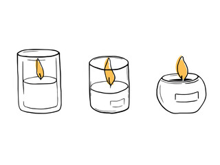  Hand drawn set of candles. Doodle candles. Burning candles doodle
