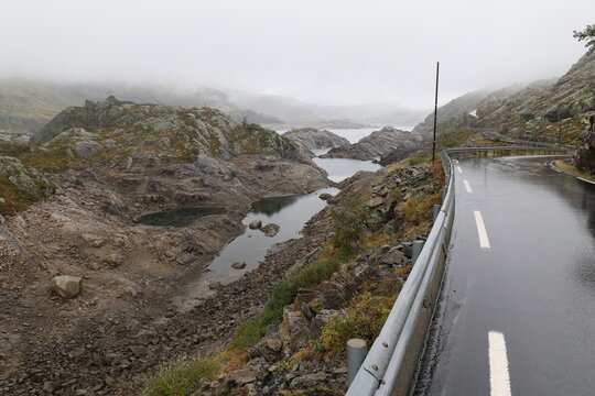 Road near Hytehaugen, Norway during fog and rain