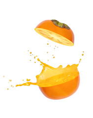 Persimmon juice splashing isolated on white background.
