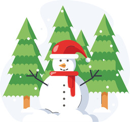 Snowman with Christmas tree new year holiday celebration concept greeting