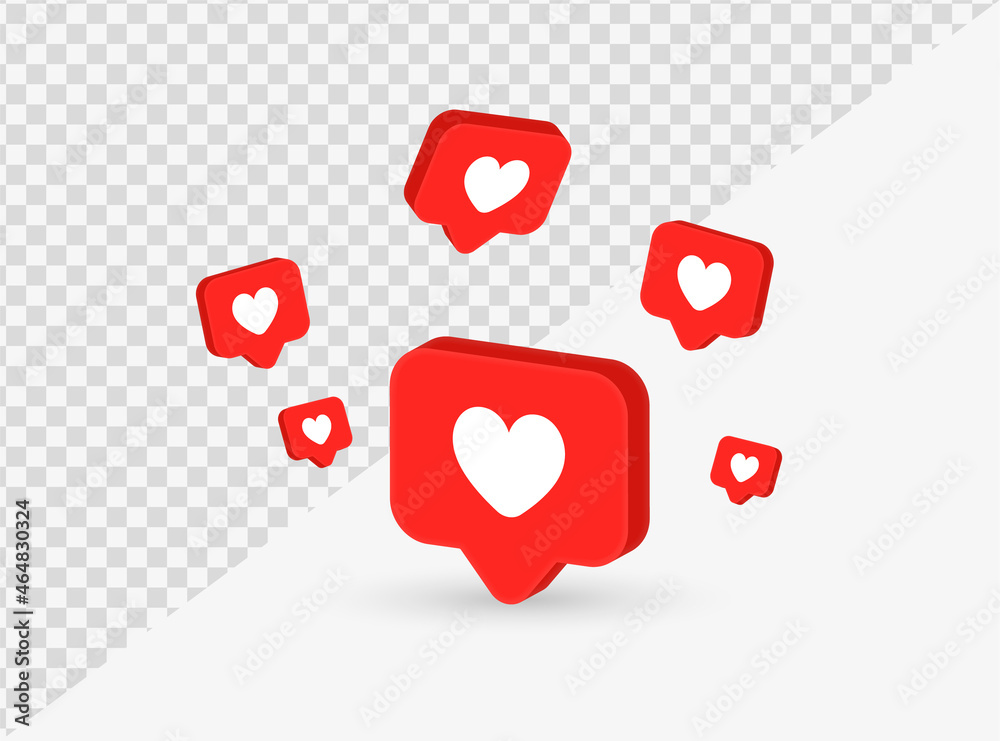 Aufkleber 3d like love icon buttons in modern speech bubble for social media notification icons - heart icon i