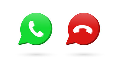 Accept and decline call icon in modern 3d speech bubble - Answer and decline phone call buttons