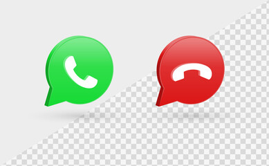 Accept and decline call icon in modern 3d speech bubble - Answer and decline phone call buttons