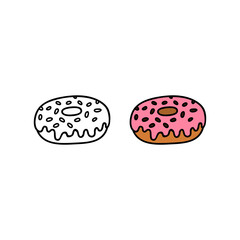 Hand drawn colored and outline donut.