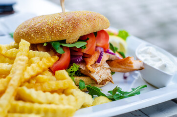 Grilled salmon sandwiches with french fries