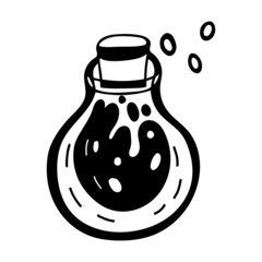 Black doodle vector design with a witch's potion. Illustration for kids, celebration, web, print, etc. 