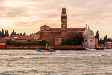 view to San Michele church, the cemetery island in the lagoon of Venice, Italy