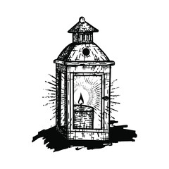 Lantern on a white background, Design element for logo, poster, card, banner, emblem, t shirt. Vector illustration